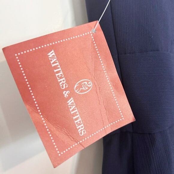 Watters NWT Navy Blue Sleeveless Short Crinkle Chiffon Bridesmaid Dress 8 - Picture 4 of 9